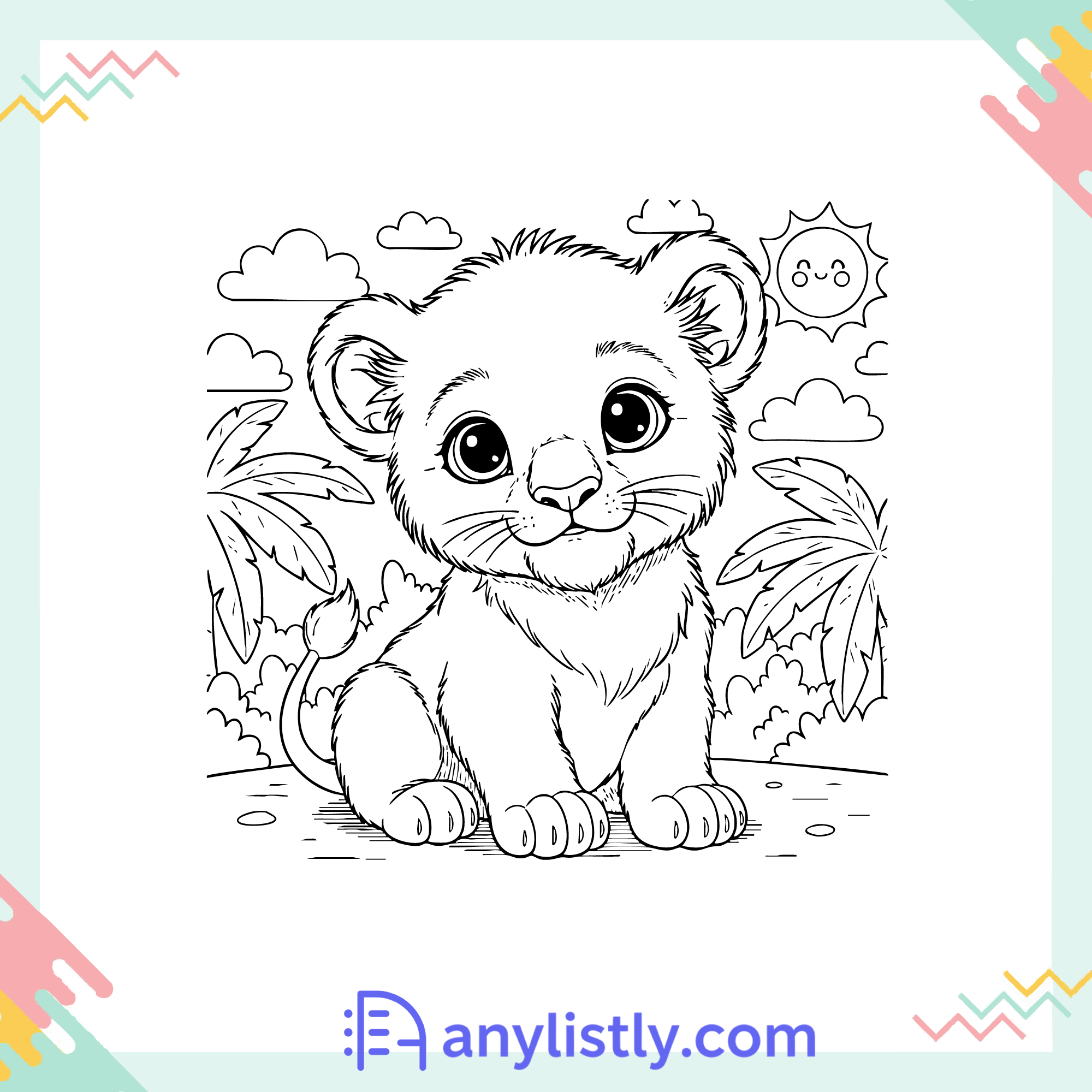 Cute Lion Cub Coloring Page