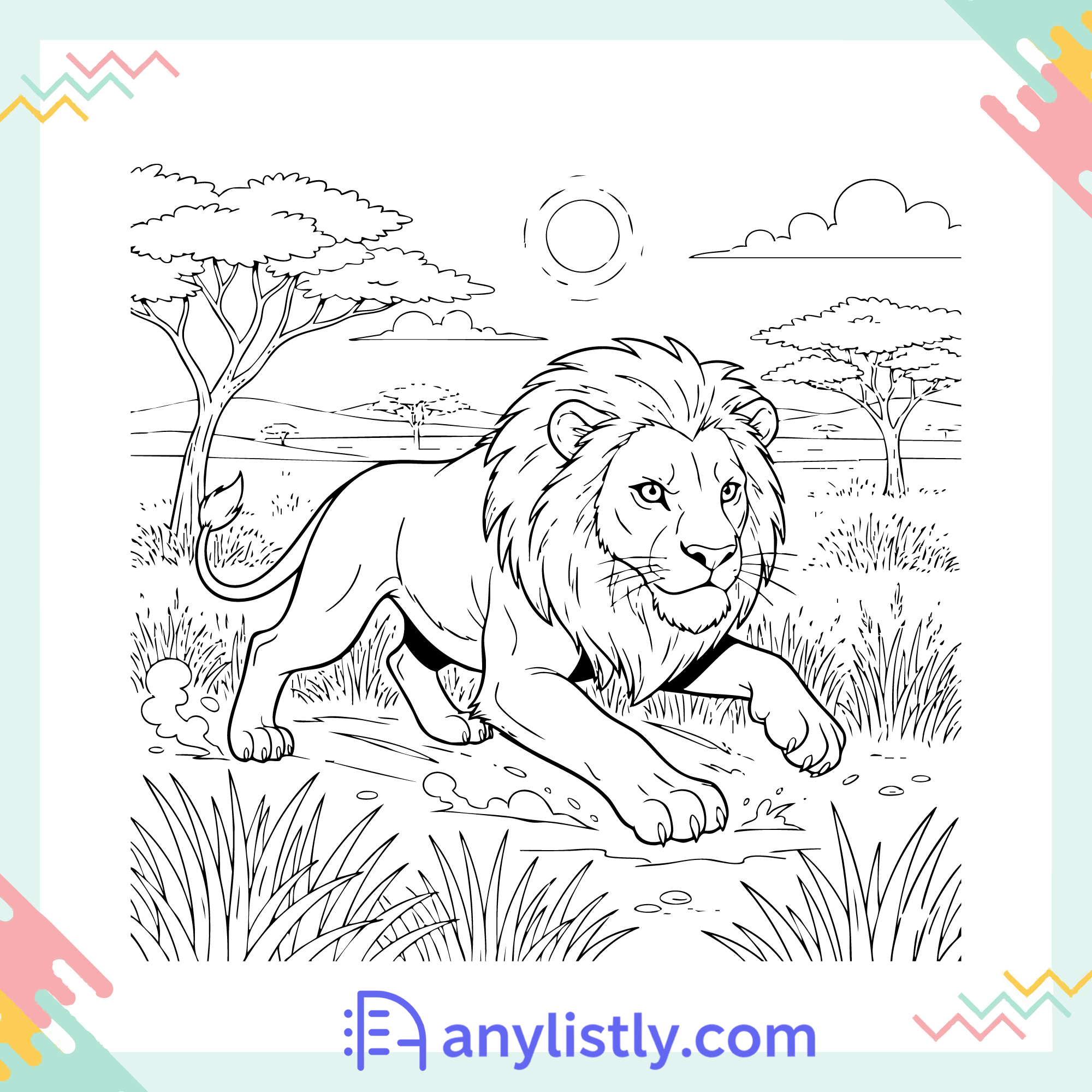 Lion Hunting Coloring Page