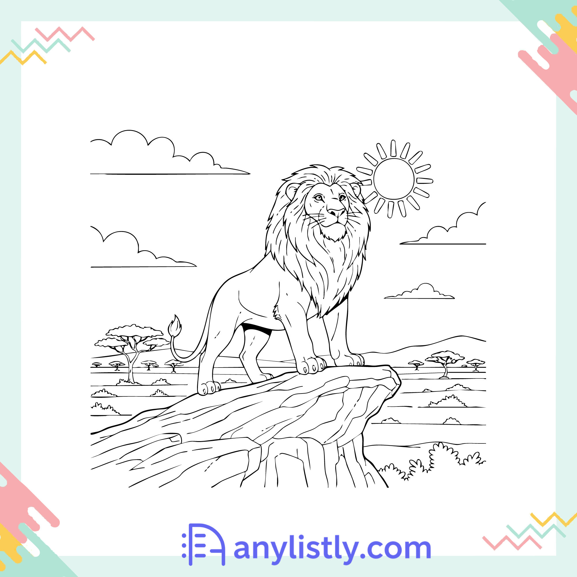Lion King on Rock Coloring Page