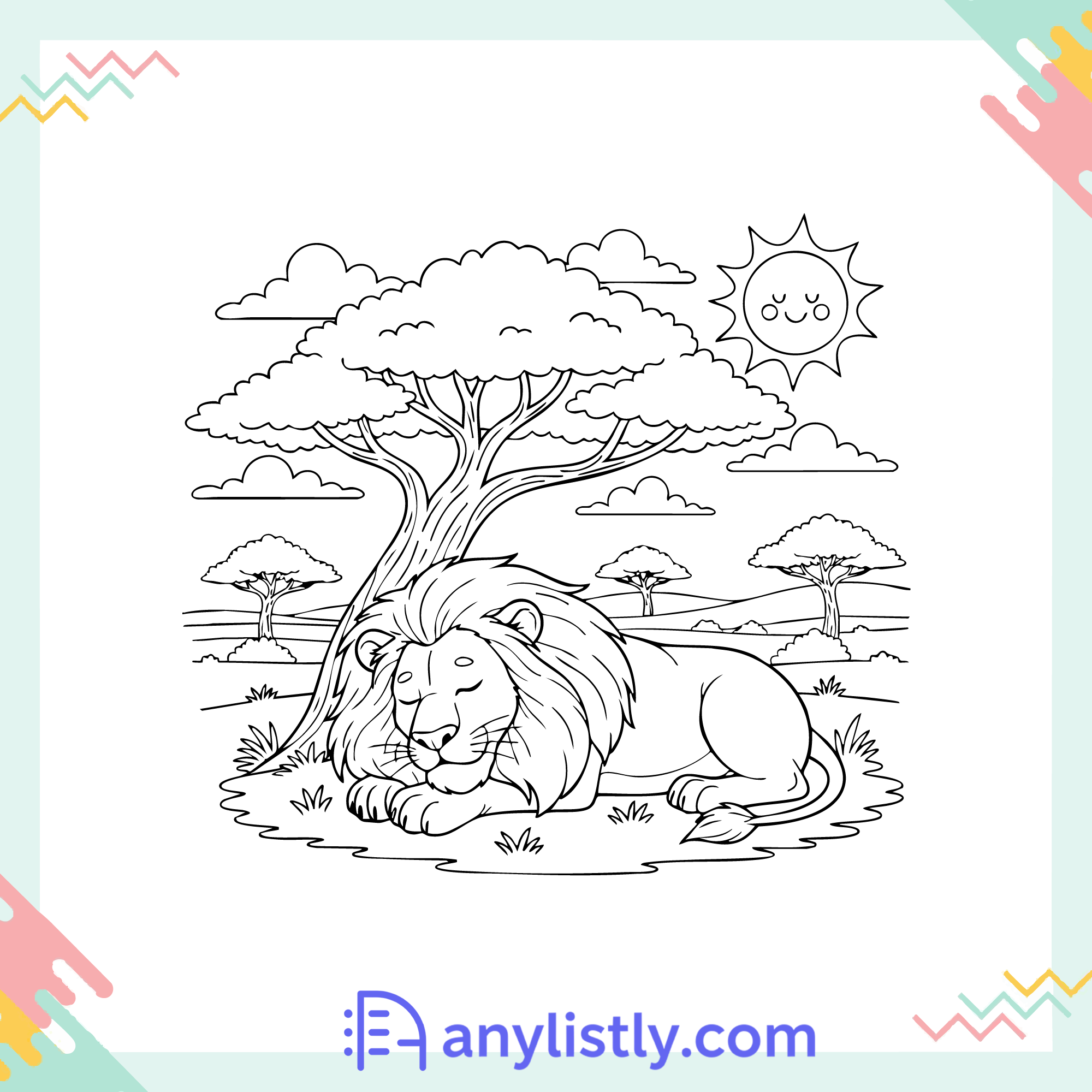 Sleeping Lion Coloring Page